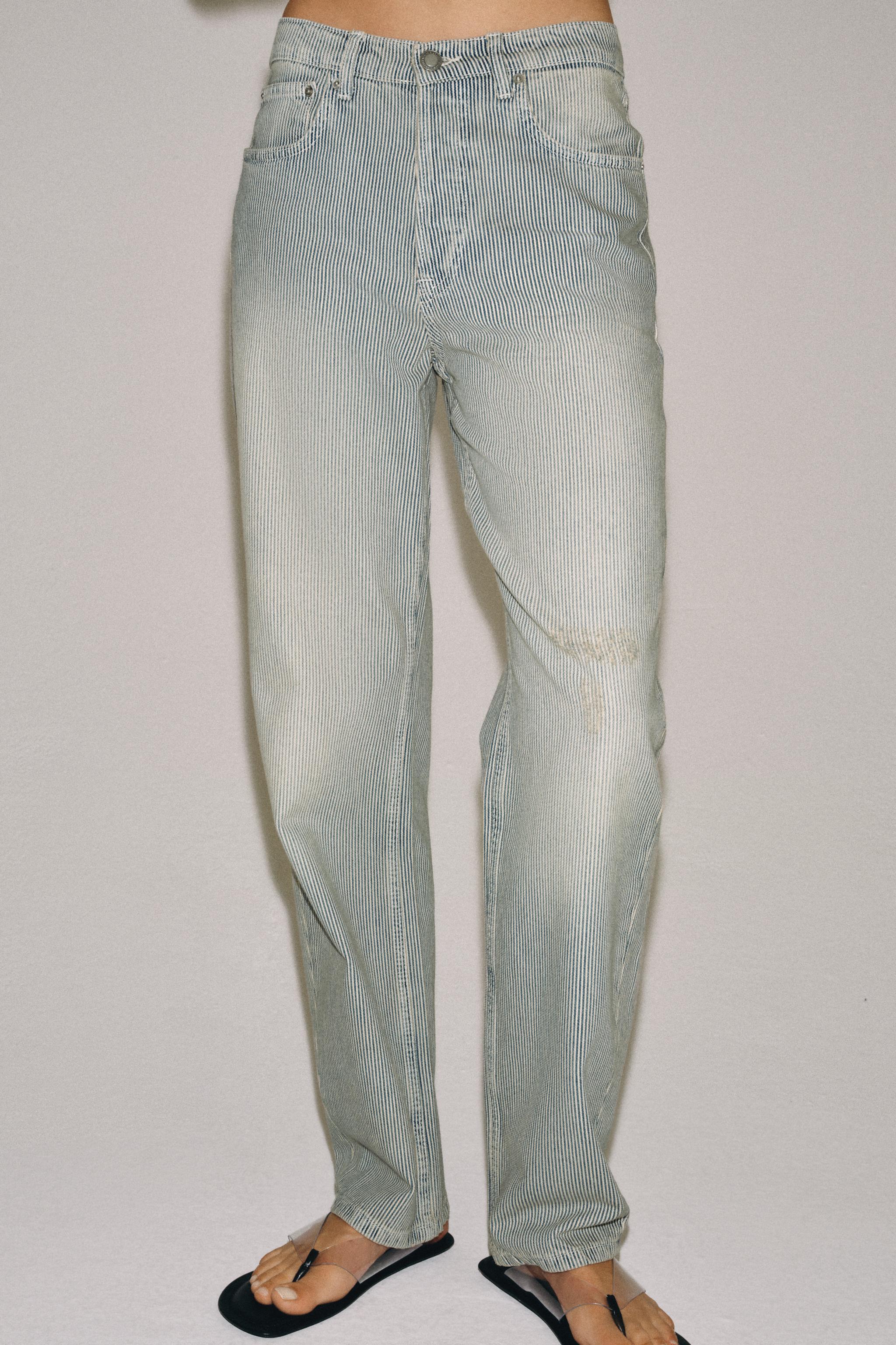 ZW COLLECTION LOW-RISE STRIPED STRAIGHT LEG JEANS
